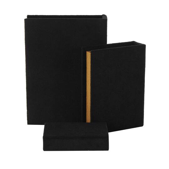 Black Velvet Textured Decorative Book Box with Gold Page Detailing, 3ct.